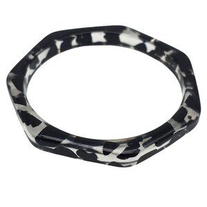 Black White Geometric Clear Resin Bangle Bracelet Clear
